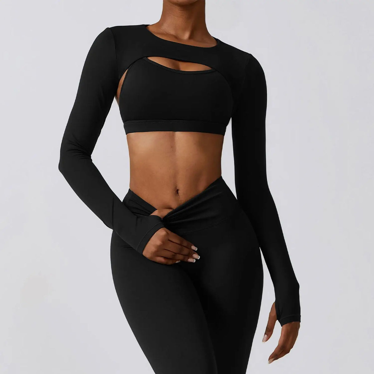 Women's Two-Piece Long Sleeve Yoga Set with Chest Pad