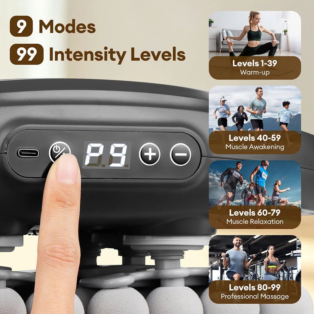 42 Heads Fascia Gun 9 Modes 99 Gear High Frequency Vibration Wireless Deep Tissue Massager Neck Shoulder Thigh Fascia masajeador