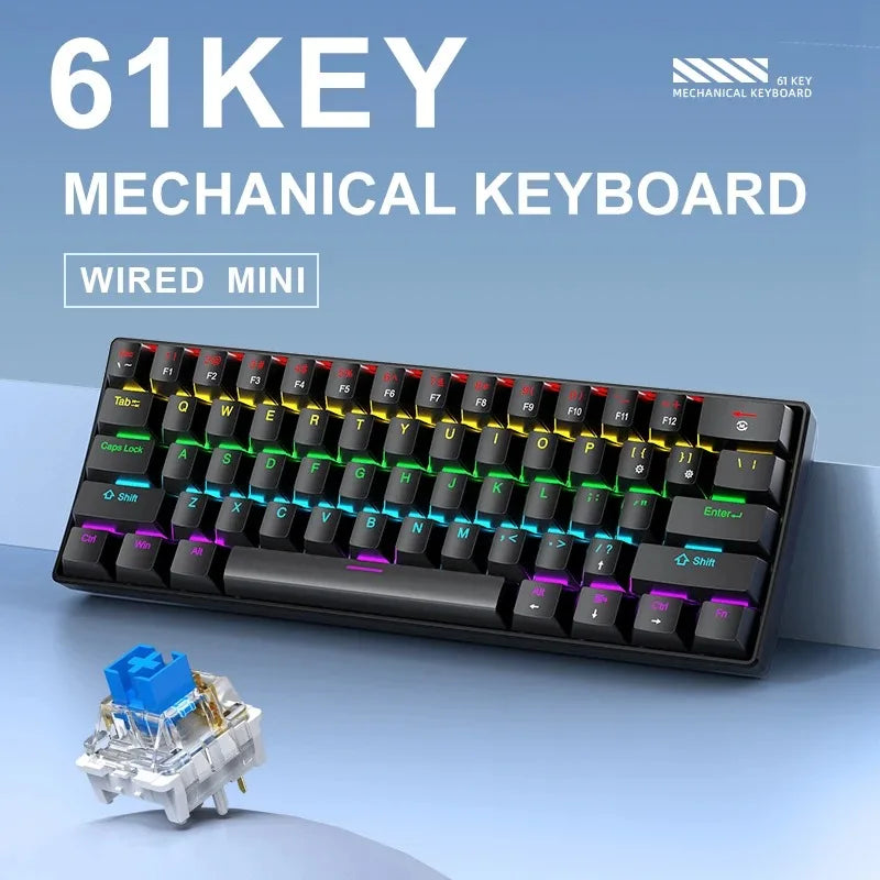 K61 Teclado Mecânico Com Fio Portátil, Design Ergonômico Com Iluminação RGB Colorida, Envio Do Brasil