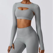 Women's Two-Piece Long Sleeve Yoga Set with Chest Pad