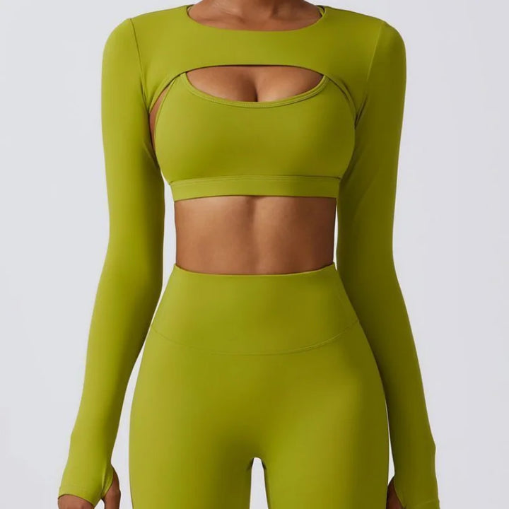 Women's Two-Piece Long Sleeve Yoga Set with Chest Pad