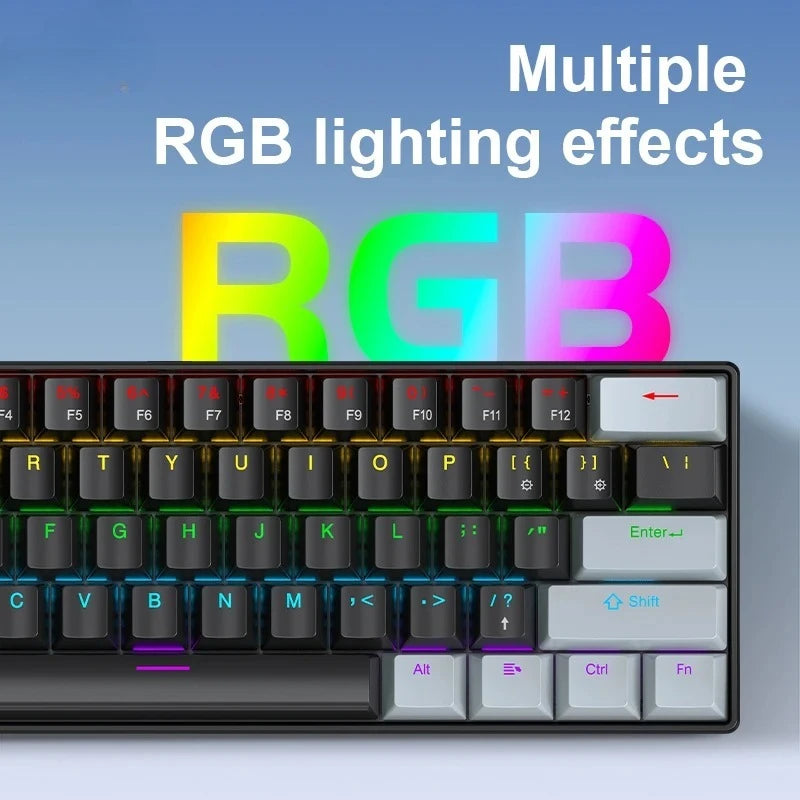 K61 Teclado Mecânico Com Fio Portátil, Design Ergonômico Com Iluminação RGB Colorida, Envio Do Brasil