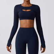 Women's Two-Piece Long Sleeve Yoga Set with Chest Pad