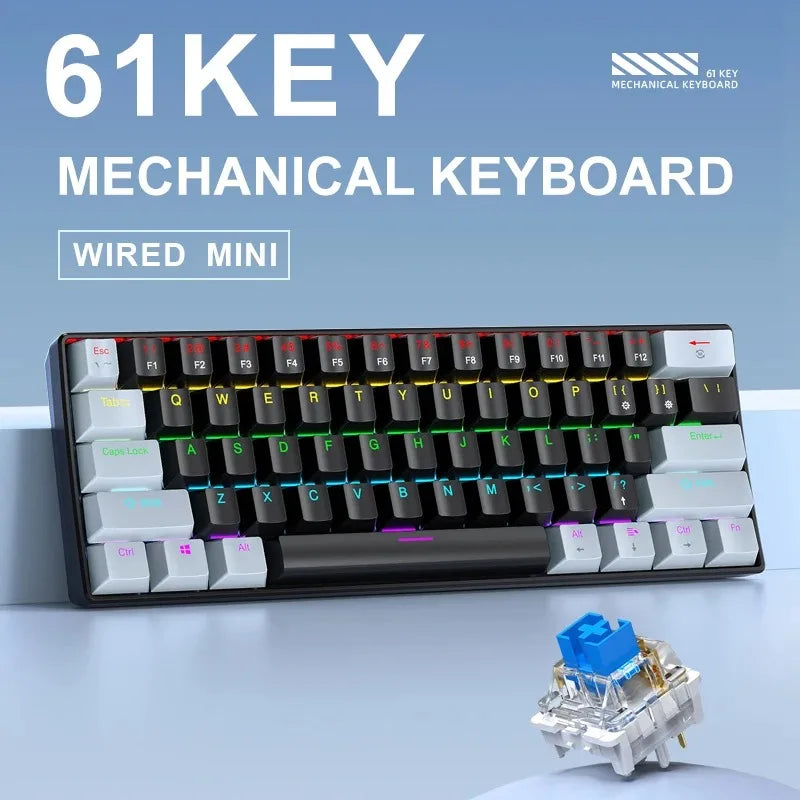 K61 Teclado Mecânico Com Fio Portátil, Design Ergonômico Com Iluminação RGB Colorida, Envio Do Brasil